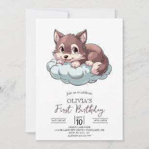 Invitación Majestuoso Lobo Digital Único Primer Cumpleaños
