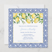 Majolica Lemons Blue & White Tiles Bridal Shower