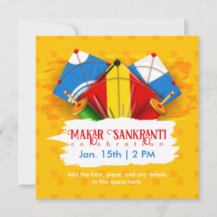 Invitación Makar Sankranti Amarillo con cometas invitadas