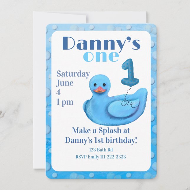 Invitación Make a Splash Rubber Duck 1st Birthday Invitation (Anverso)