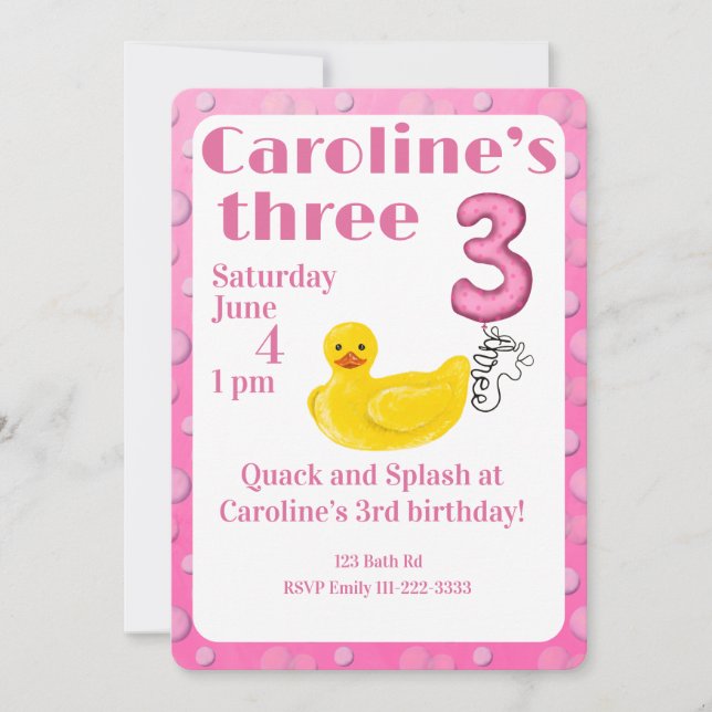 Invitación Make a Splash Rubber Duck 3rd Birthday Invitation (Anverso)