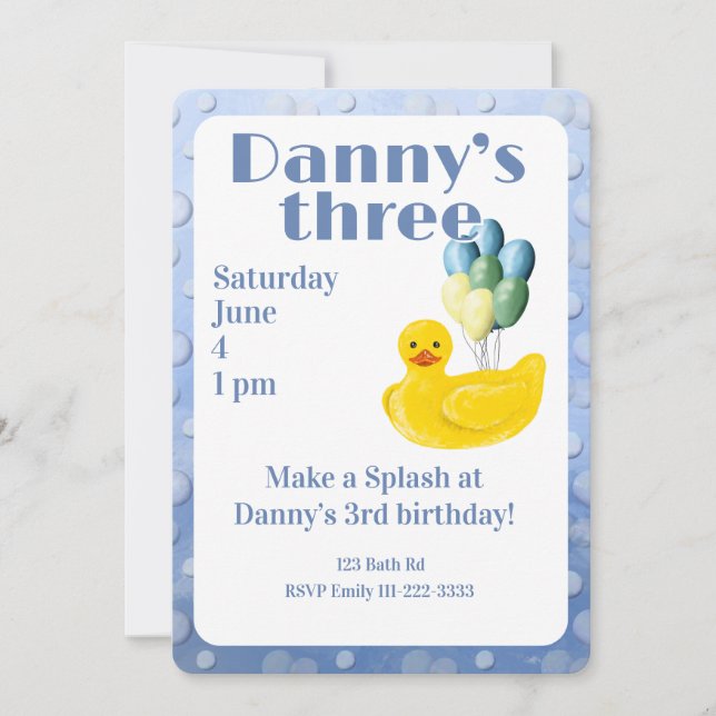 Invitación Make a Splash Rubber Duck 3rd Birthday Invitation (Anverso)