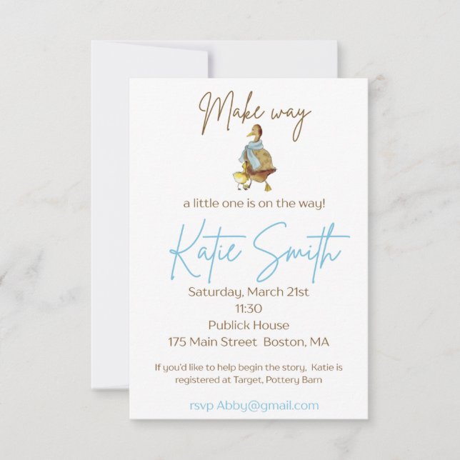 Invitación Make Way for Duckings Baby Shower Boy (Anverso)