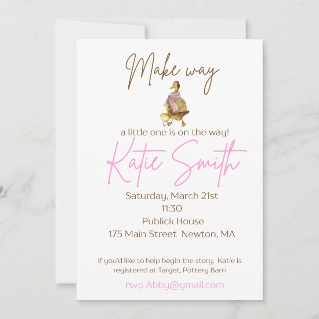 Invitación Make Way for Duckling Baby Shower Girl (Anverso)