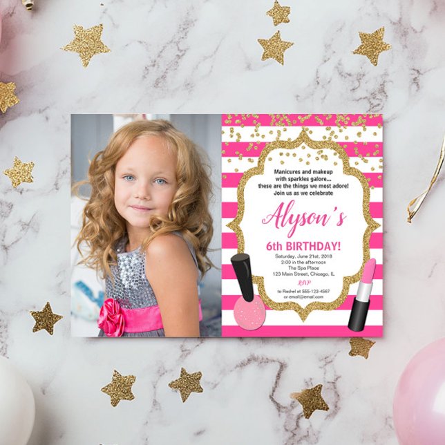 Invitación Makeup manicures spa cumpleaños foto chica (Subido por el creador)
