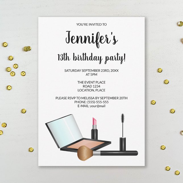 Invitación Makeup Set Ilustracion Cosméticos Fiesta de cumple (Subido por el creador)