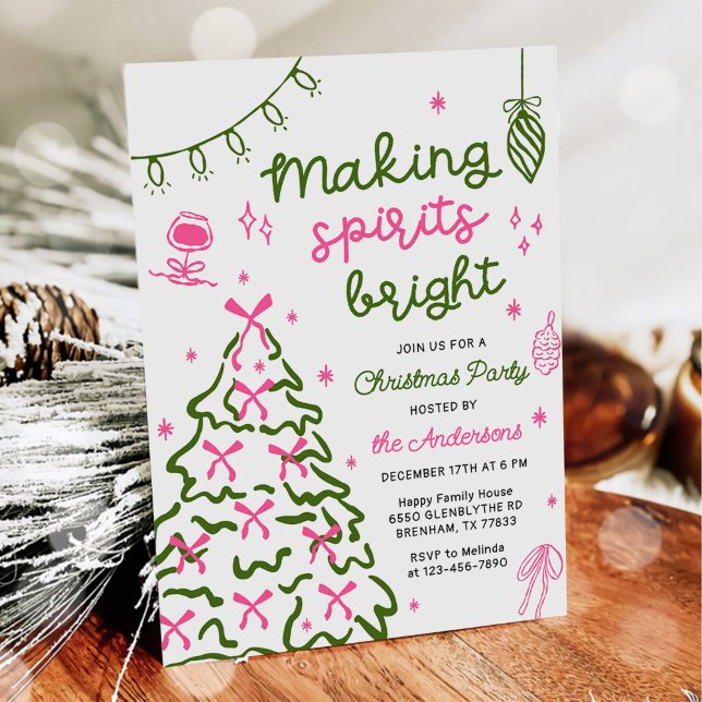 Invitación Making Spirit Bright Hand Drawn Christmas Party (Subido por el creador)