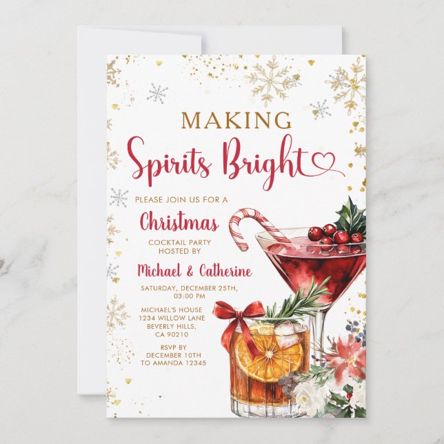 Invitación Making Spirits Bright Christmas Cocktail party (Anverso)