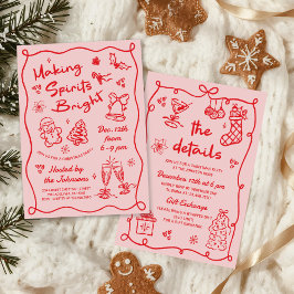 Invitación Making Spirits Bright Hand Drawn Christmas Party