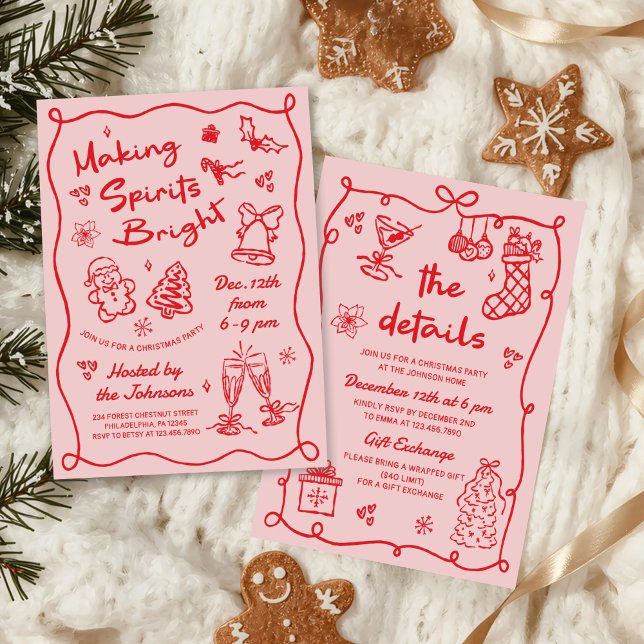 Invitación Making Spirits Bright Hand Drawn Christmas Party (Subido por el creador)