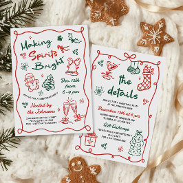 Invitación Making Spirits Bright Hand Drawn Christmas Party