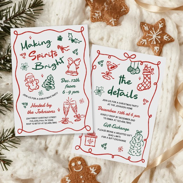 Invitación Making Spirits Bright Hand Drawn Christmas Party (Subido por el creador)