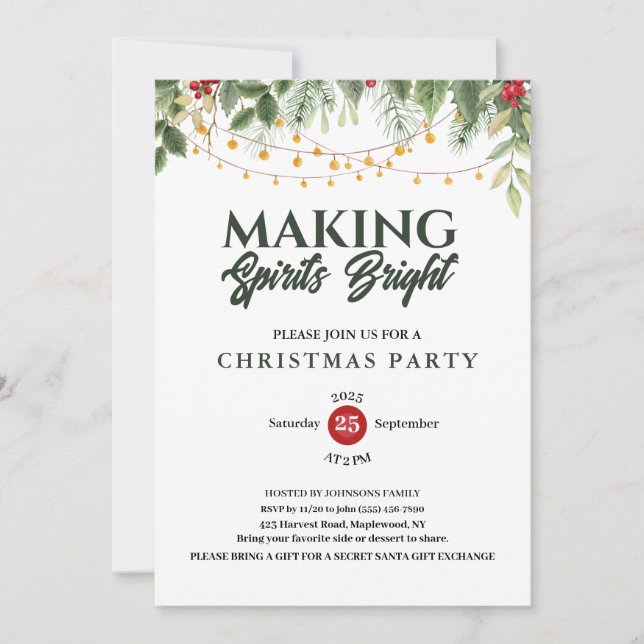 Invitación making spirits bright String Light Christmas Party (Anverso)