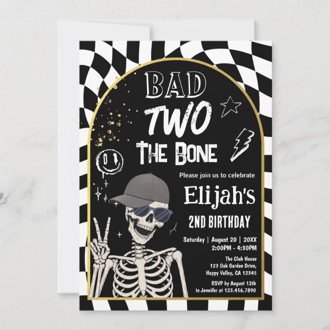 Invitación Mal DOS Para El Hueso 2do Cumpleaños Halloween  (Anverso)