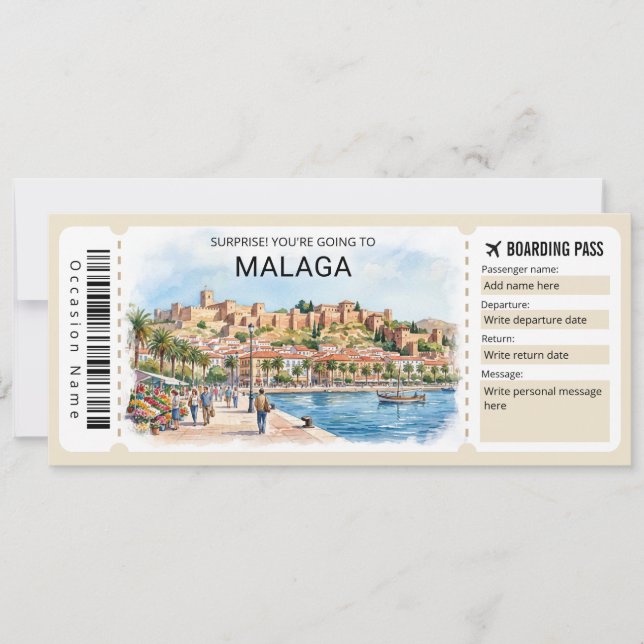 Invitación Malaga Spain Trip Boarding Pass Ticket (Anverso)
