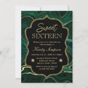 Invitación Malakita Verde Oscuro y Estratos de Pan de Oro Swe