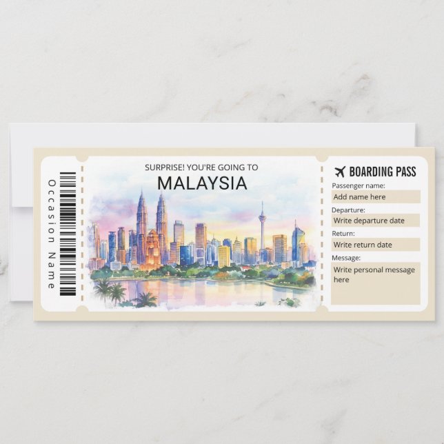 Invitación Malaysia Trip Boarding Pass Ticket (Anverso)