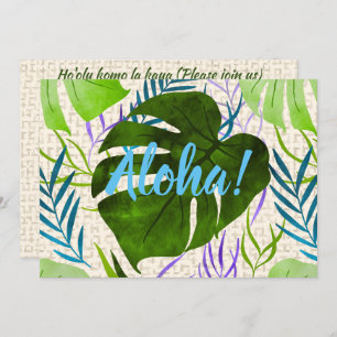 Invitación Maleah Monstera Tropical Hawaiana acuarela verde