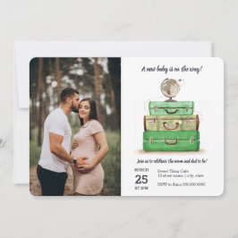 Invitación Maleta de color verde de Baby Shower para viajes