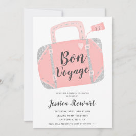 Invitación Maleta de viaje de plata rosa de bon voyage fiesta