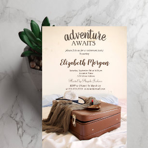 Invitación Maleta Sombrero Lápiz Labial Fiesta de Jubilación