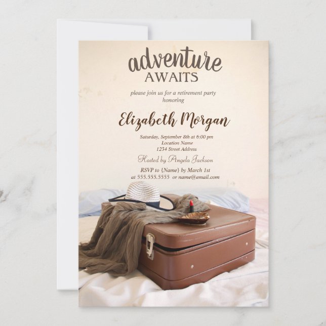 Invitación Maleta Sombrero Lápiz Labial Fiesta de Jubilación (Anverso)
