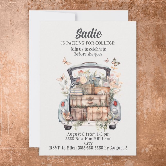 Invitación Maletas De Fiesta De Carro Antiguo Bonito De Unive (Subido por el creador)