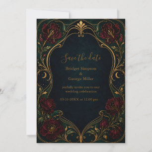 Invitación malhumorado Floral de boda Art Nouveau Burgundy os