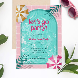 Invitación Malibu Beach Doll Summer Pool Fiesta Cumpleaños