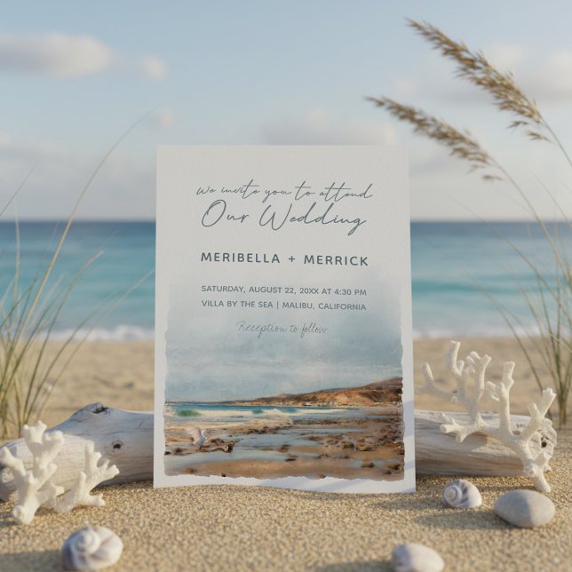 Invitación Malibu | Boda de acuarela de aves de playa de Cali (Subido por el creador)