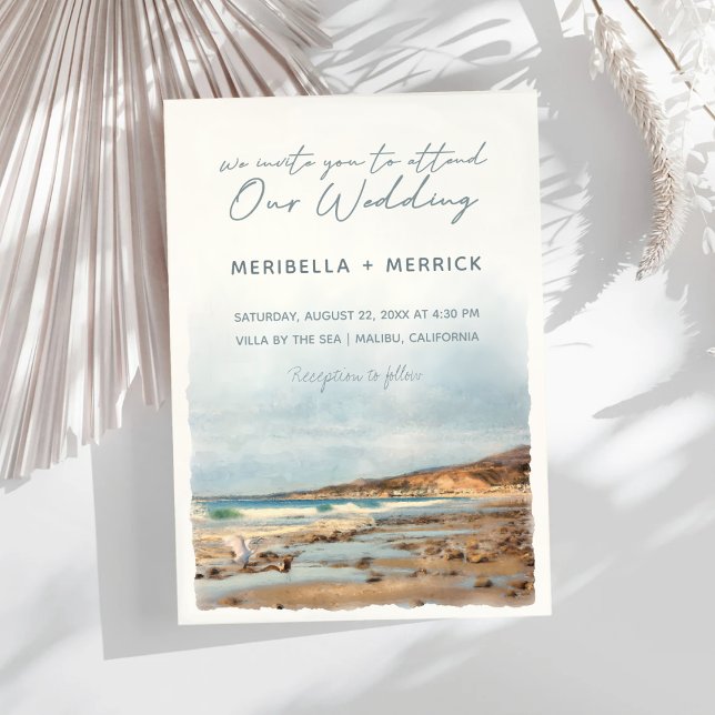 Invitación Malibu | Boda de acuarela de aves de playa de Cali (Subido por el creador)