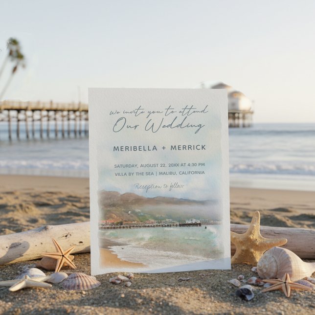 Invitación Malibu | Boda de acuarela de California Beach (Subido por el creador)