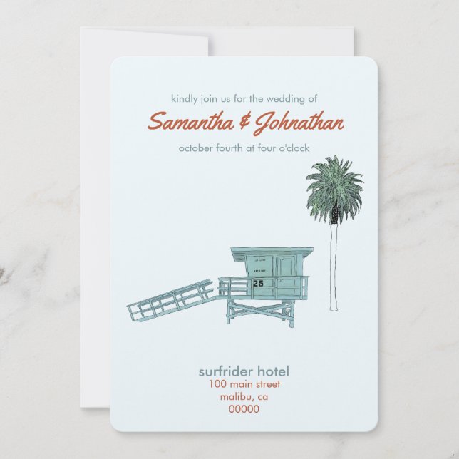 Invitación Malibu, boda de California (Anverso)