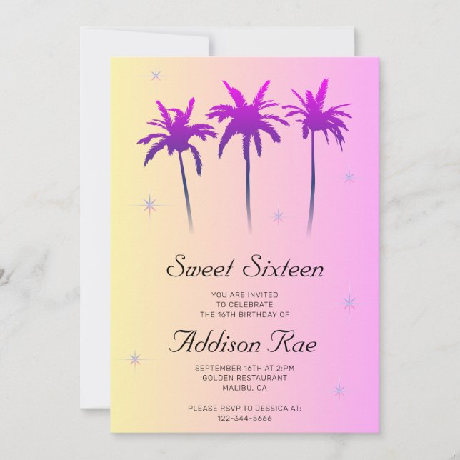 Invitación Malibu Sweet Dieciséis cumpleaños (Anverso)