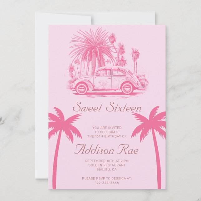 Invitación Malibu Sweet Dieciséis cumpleaños (Anverso)