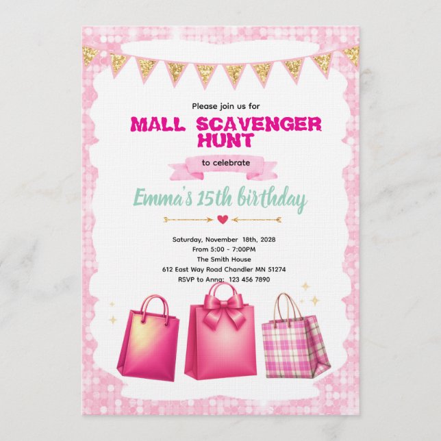 Invitación Mall Scavenger Hunt Party invitation (Anverso)