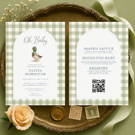 Invitación Mallard Duck All in One Gingham Baby Shower
