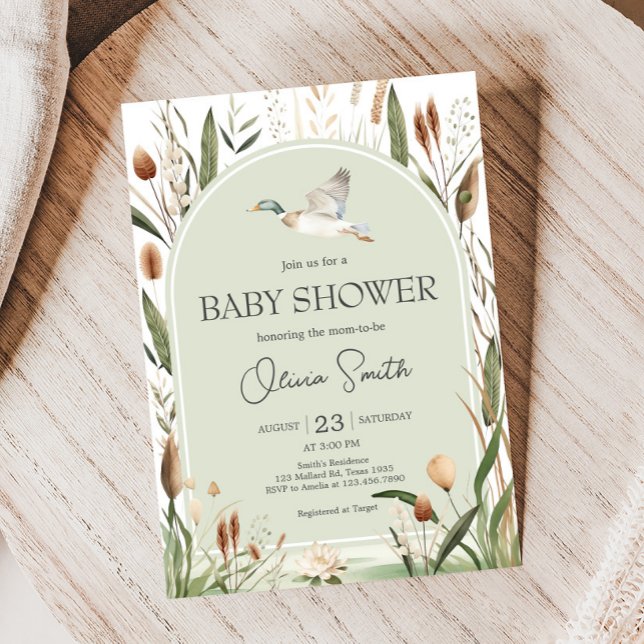 Invitación Mallard Duck Baby Shower (Sage Green Mallard Duck Hunting Country Baby Shower Invitation)