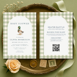 Invitación Mallard Duck Gingham All in One Baby Shower
