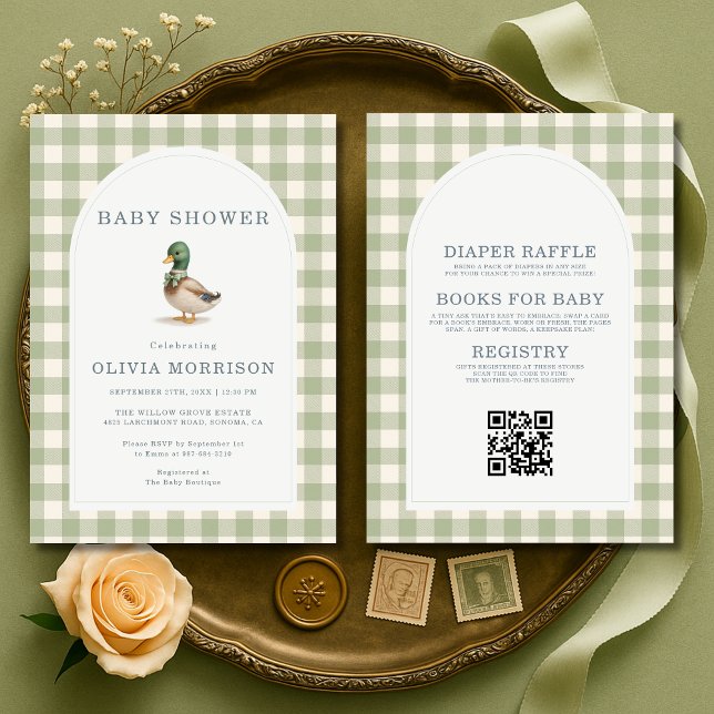 Invitación Mallard Duck Gingham All in One Baby Shower (Subido por el creador)