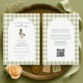 Invitación Mallard Duck Gingham All in One Baby Shower