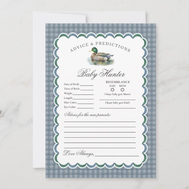 Invitación Mallard Duck Hunting Gingham Advice for Baby Card (Anverso)