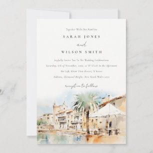 Invitación Mallorca España Paisaje Acuarela Boda