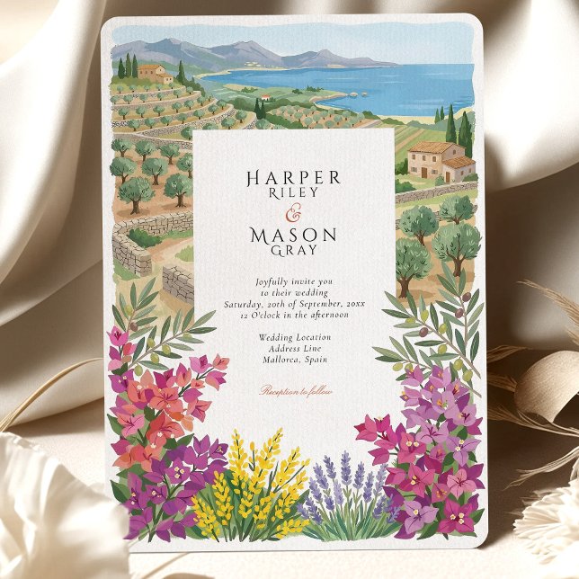 Invitación Mallorca Spain Mediterranean Coast Olive Wedding (Subido por el creador)