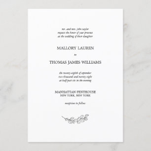 Invitación Mallory Elegant Boda simple de hojas botánicas