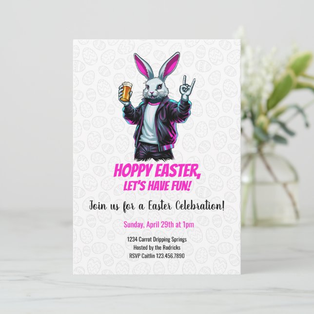 Invitación ¡Malo conejo de Pascua! Feliz Pascua, ¡divirtámono (Anverso de pie)
