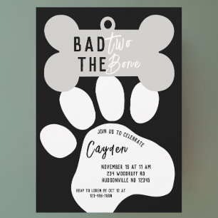 Invitación Malos Dos, El Perro Negro Óseo Segundo Cumpleaños