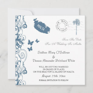 Invitación Malta Salva La Fecha En Malta Azul