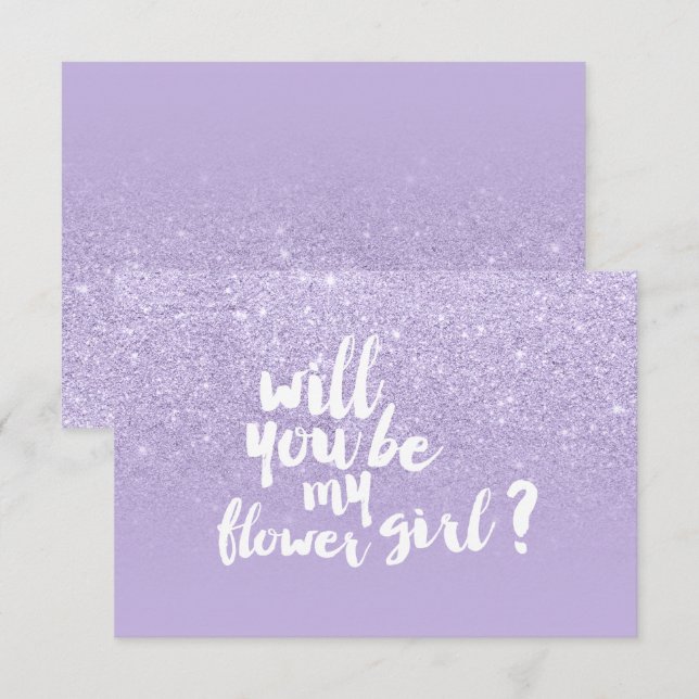 Invitación Malva lavanda faux purpurina chica de flores negra (Anverso / Reverso)