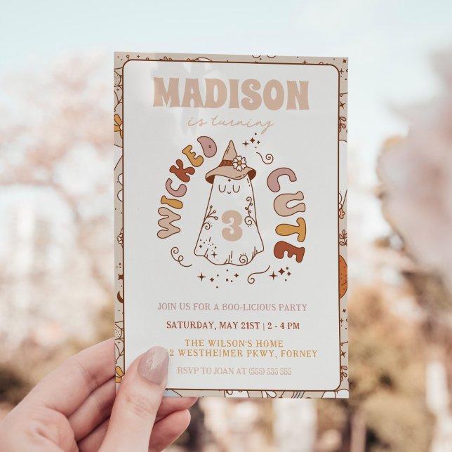 Invitación Malvada Cute Cute Groovy Fantasma Halloween Cumple (Subido por el creador)